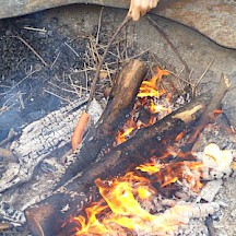 Würstchen über dem Feuer