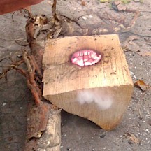 Glut in einer Holzschale