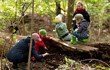 Eltern mit Kleinkindern im Wald